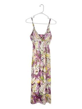 She's Cool Floral Smocked Maxi Dress Purple Yellow Small Y2K Vibe